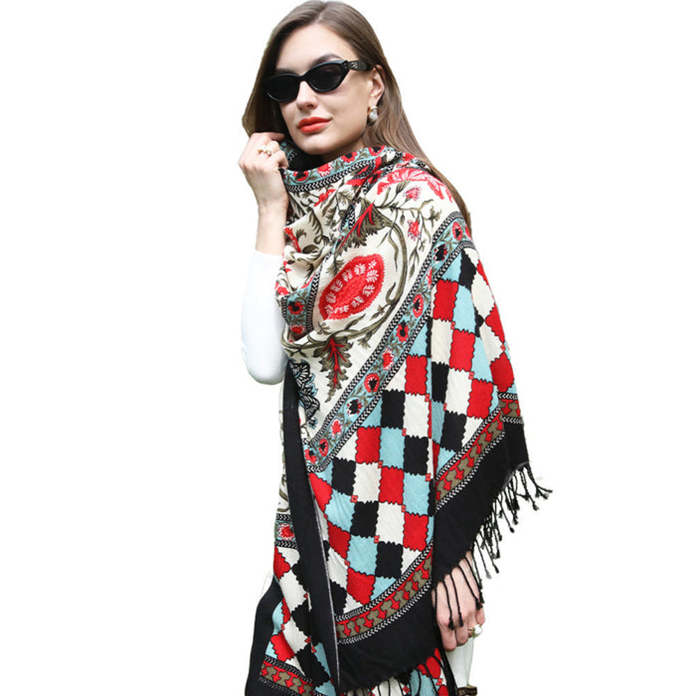 Anyyou 100 Pure Merino Wool Mixcolor Poncho Winter Large Scarf 1