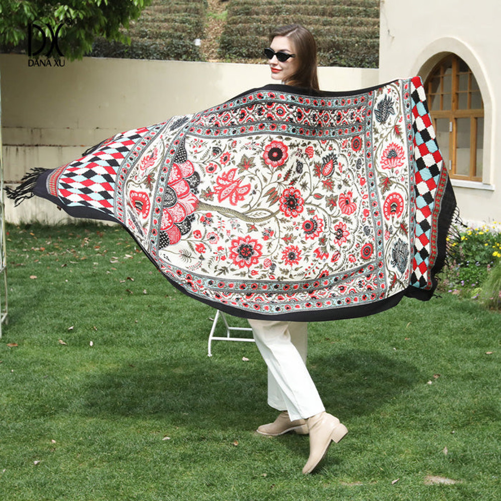 Anyyou 100 Pure Merino Wool Mixcolor Poncho Winter Large Scarf 4