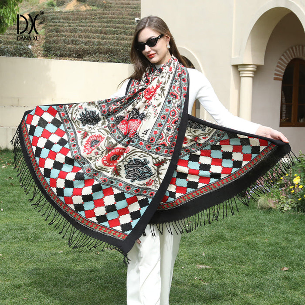 Anyyou 100 Pure Merino Wool Mixcolor Poncho Winter Large Scarf 6