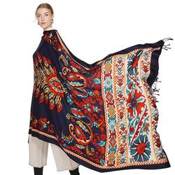 anyyou 100% pure merino wool rose red poncho winter large scarf