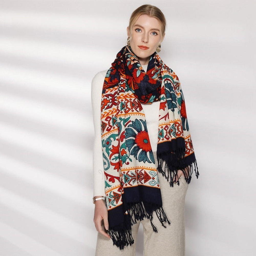 Anyyou 100 Pure Merino Wool Rose Red Poncho Winter Large Scarf 3