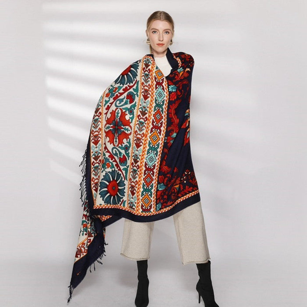 Anyyou 100 Pure Merino Wool Rose Red Poncho Winter Large Scarf 4