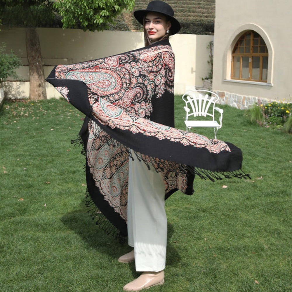 Anyyou 100 Pure Merino Wool Pink Poncho Winter Large Scarf 4