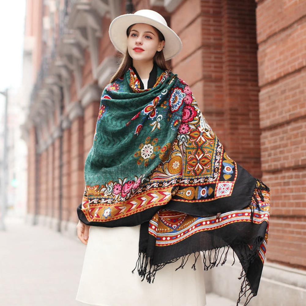 Anyyou 100 Pure Merino Wool Multicolor Poncho Winter Large Scarf 7