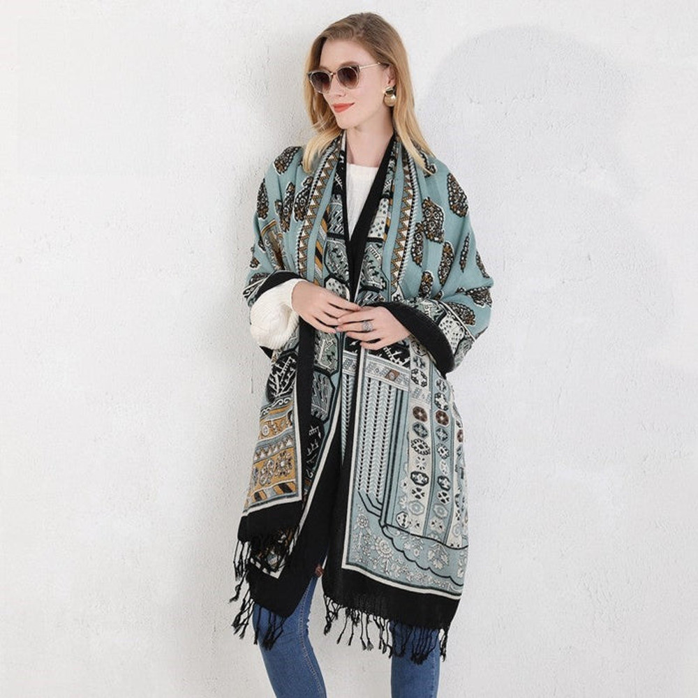 Anyyou 100 Pure Merino Wool Gray Poncho Winter Large Scarf 1