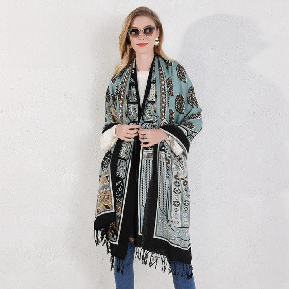 Anyyou 100 Pure Merino Wool Gray Poncho Winter Large Scarf 2