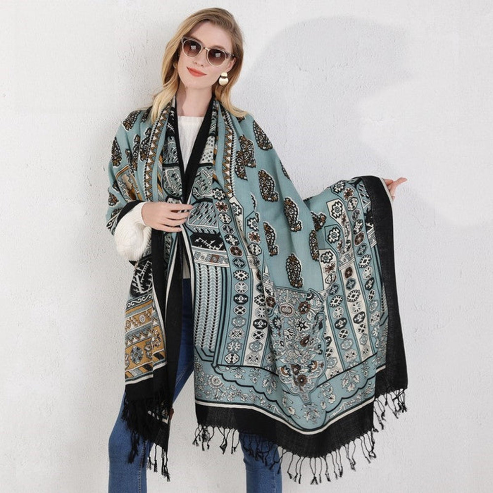 Anyyou 100 Pure Merino Wool Gray Poncho Winter Large Scarf 3