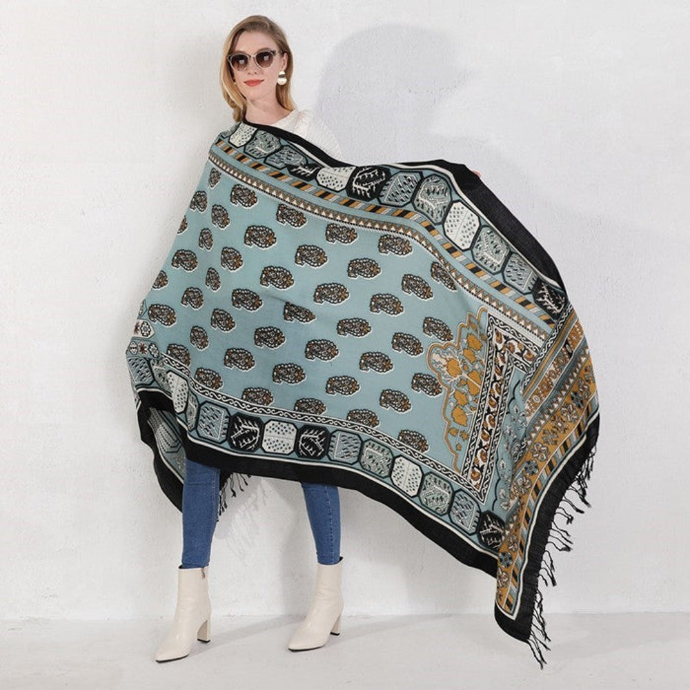 Anyyou 100 Pure Merino Wool Gray Poncho Winter Large Scarf 4