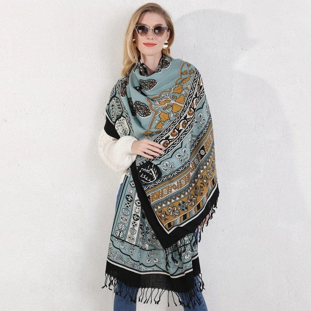 Anyyou 100 Pure Merino Wool Gray Poncho Winter Large Scarf 5