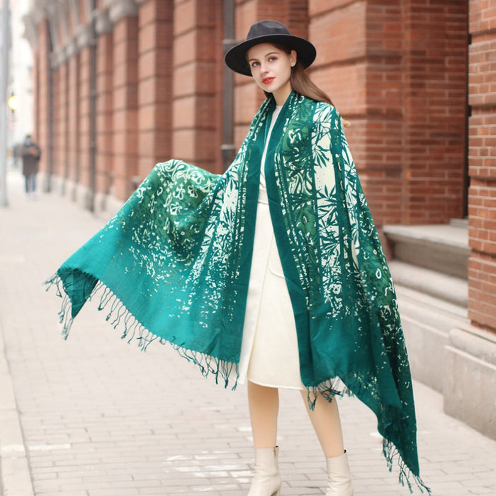 Anyyou 100 Pure Merino Wool Green Poncho Winter Large Scarf 4