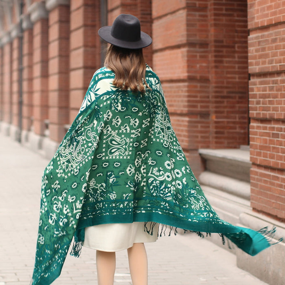 Anyyou 100 Pure Merino Wool Green Poncho Winter Large Scarf 5