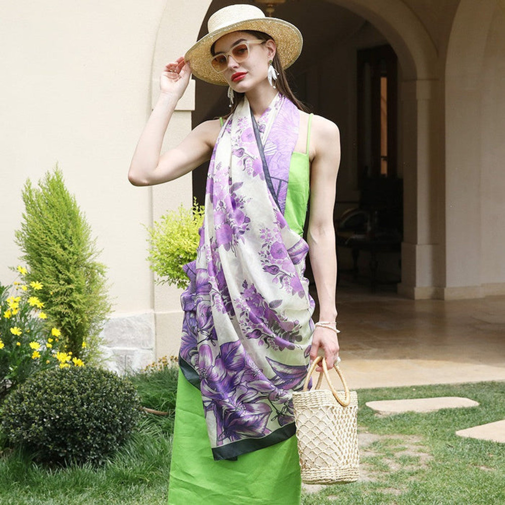 Anyyou 100 Mulberry Silk Lavender Long Scarf Luxury Brand 4