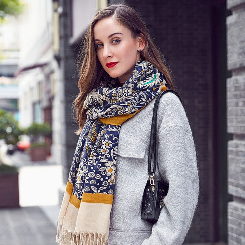 Anyyou 100 Pure Merino Wool Yellow Poncho Winter Large Scarf 6