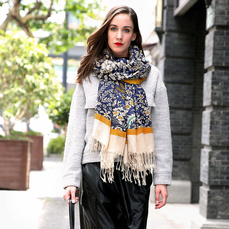 Anyyou 100 Pure Merino Wool Yellow Poncho Winter Large Scarf 8