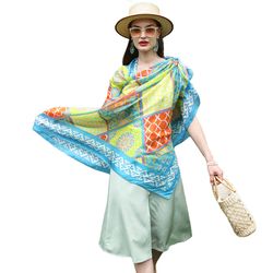 anyyou 100% mulberry silk aqua blue long scarf luxury brand