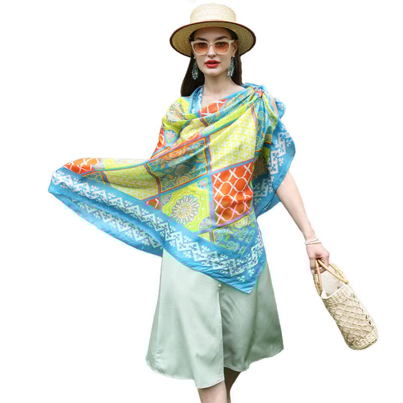 Anyyou 100 Mulberry Silk Aqua Blue Long Scarf Luxury Brand 0
