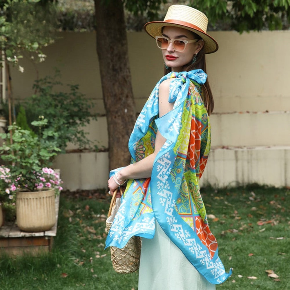 Anyyou 100 Mulberry Silk Aqua Blue Long Scarf Luxury Brand 3