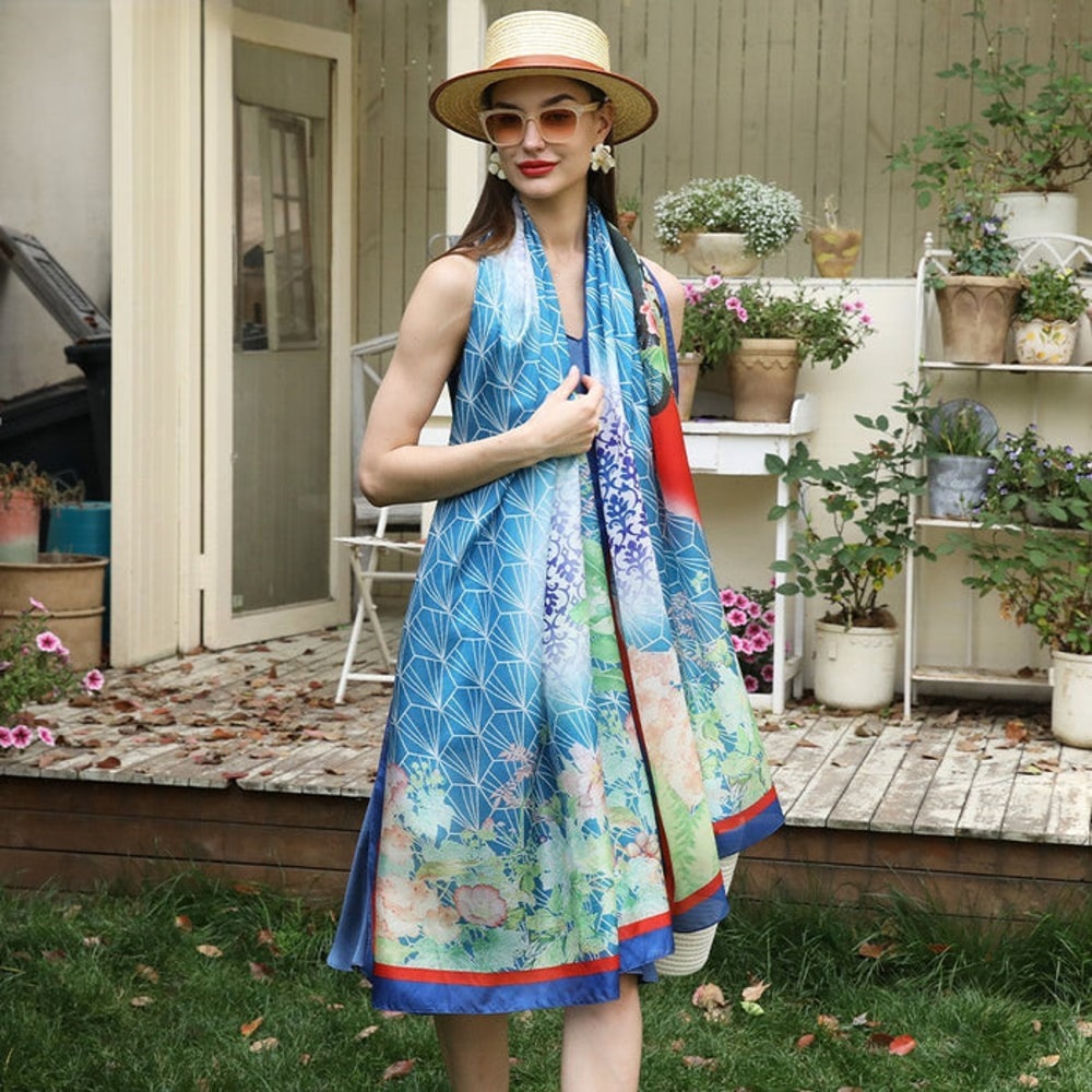 Anyyou 100 Mulberry Silk Royal Blue Long Scarf Luxury Brand 2