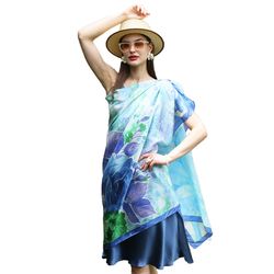 anyyou 100% mulberry silk sky blue long scarf luxury brand women