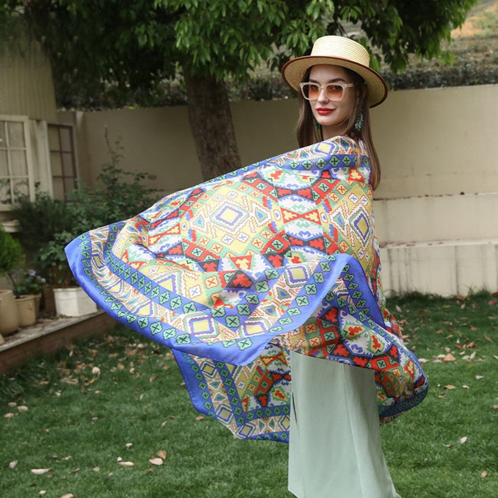 Anyyou 100 Mulberry Silk Ocean Blue Long Scarf Luxury Brand 1