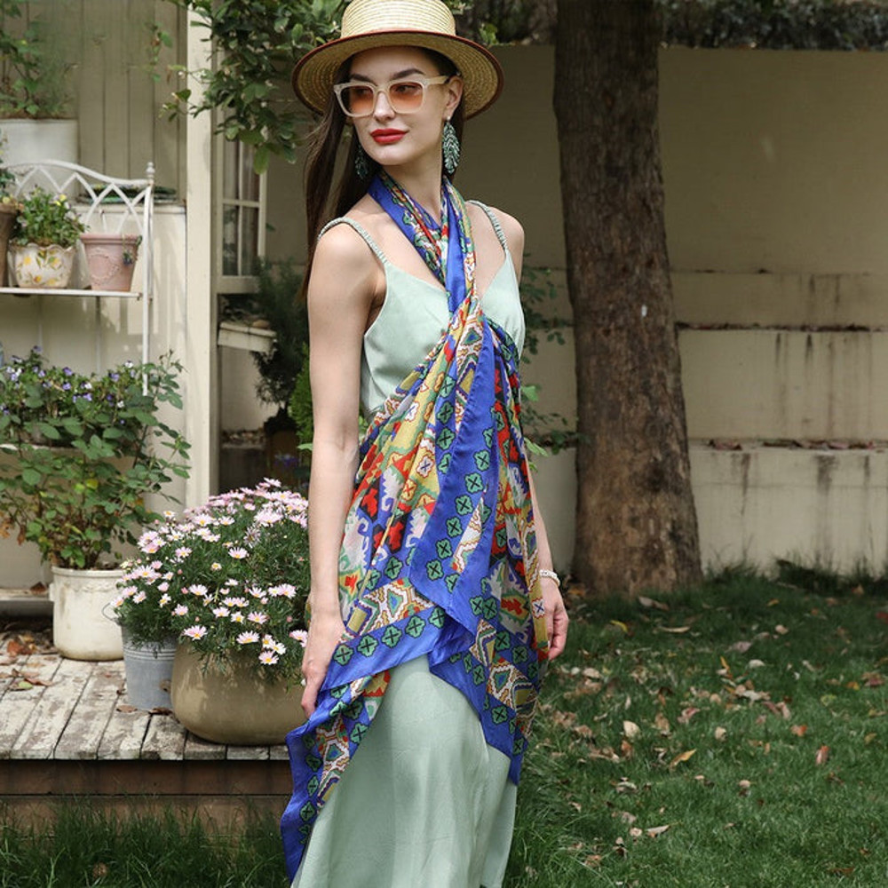 Anyyou 100 Mulberry Silk Ocean Blue Long Scarf Luxury Brand 2