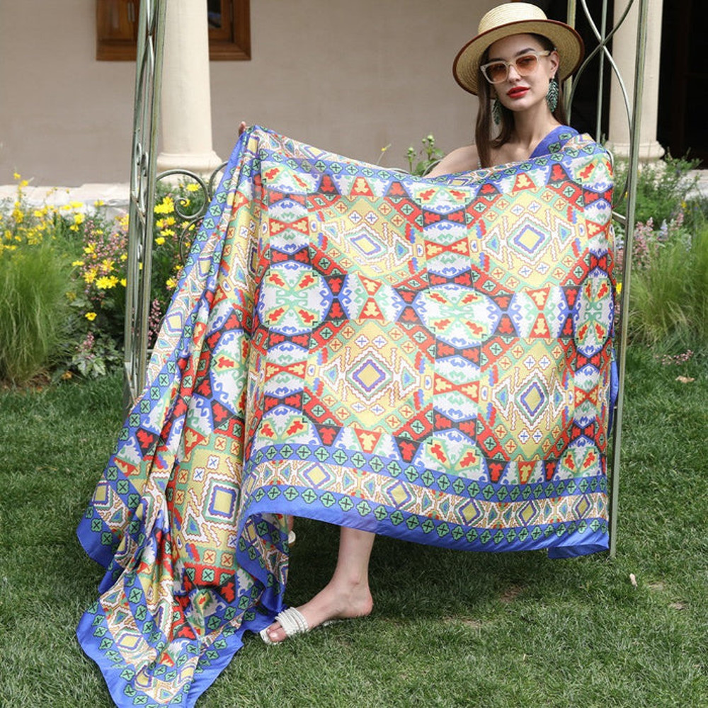 Anyyou 100 Mulberry Silk Ocean Blue Long Scarf Luxury Brand 3