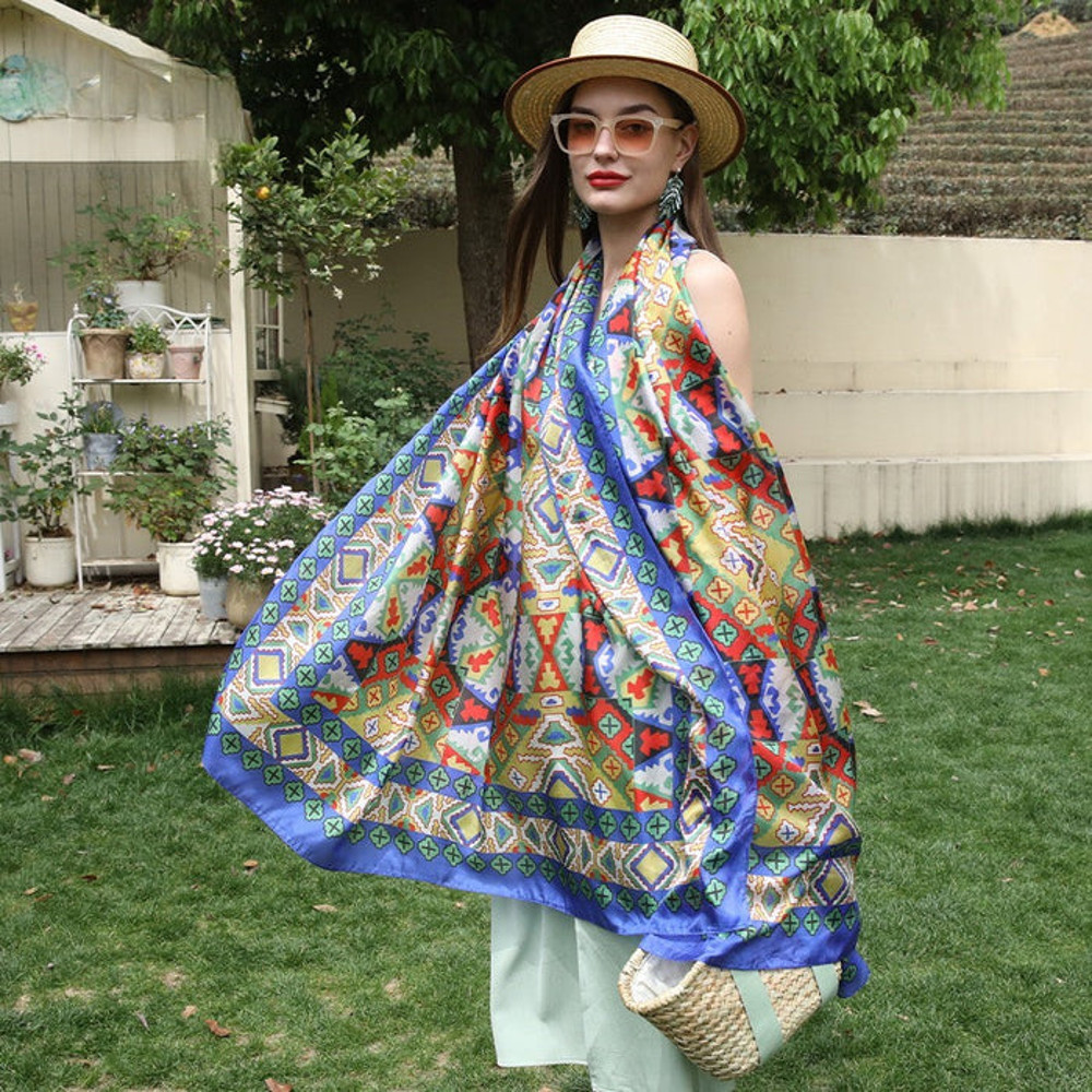 Anyyou 100 Mulberry Silk Ocean Blue Long Scarf Luxury Brand 4