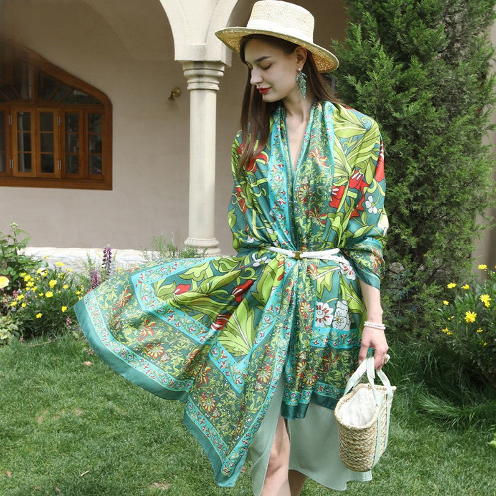 Anyyou 100 Mulberry Silk Light Green Long Scarf Luxury Brand 3