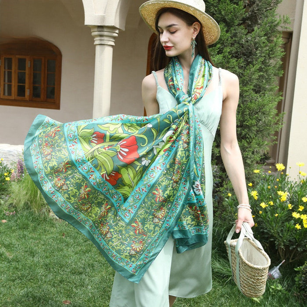 Anyyou 100 Mulberry Silk Light Green Long Scarf Luxury Brand 4