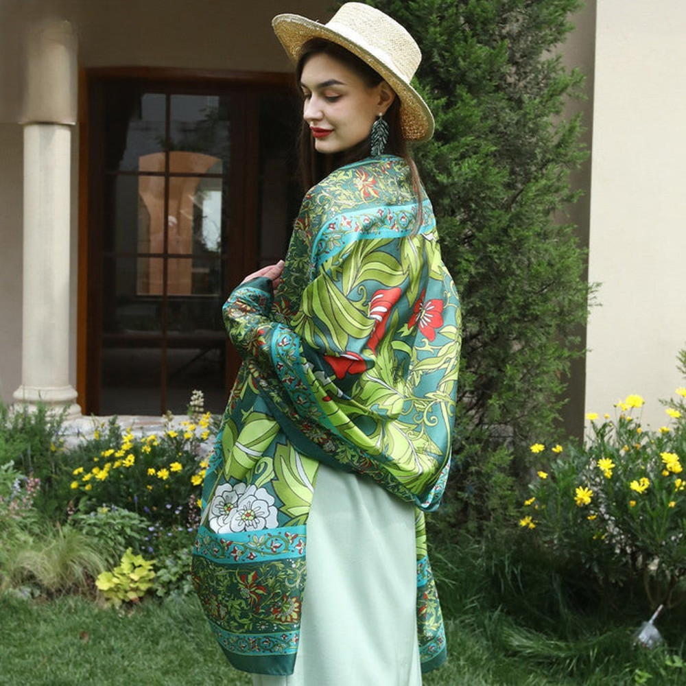 Anyyou 100 Mulberry Silk Light Green Long Scarf Luxury Brand 5