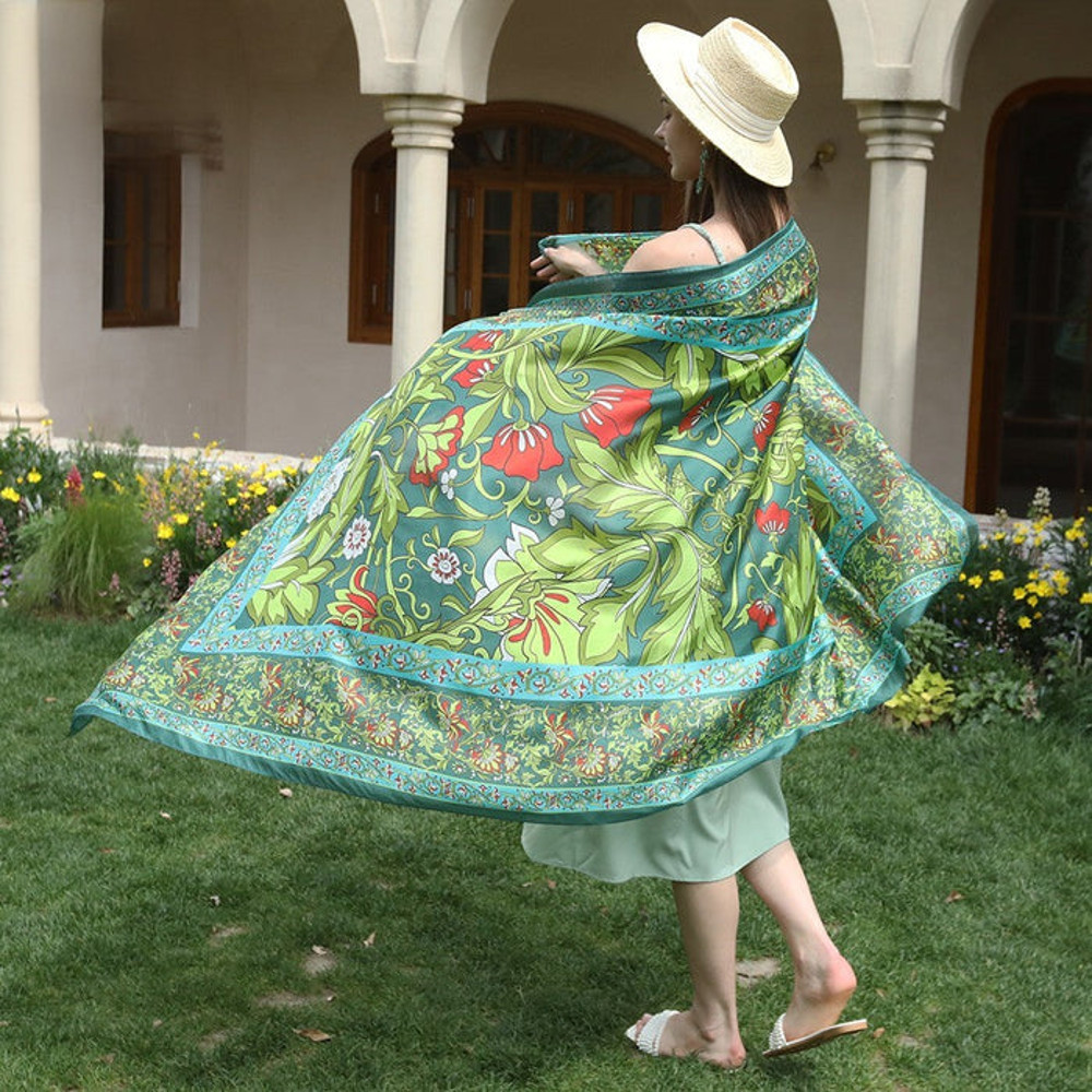 Anyyou 100 Mulberry Silk Light Green Long Scarf Luxury Brand 6