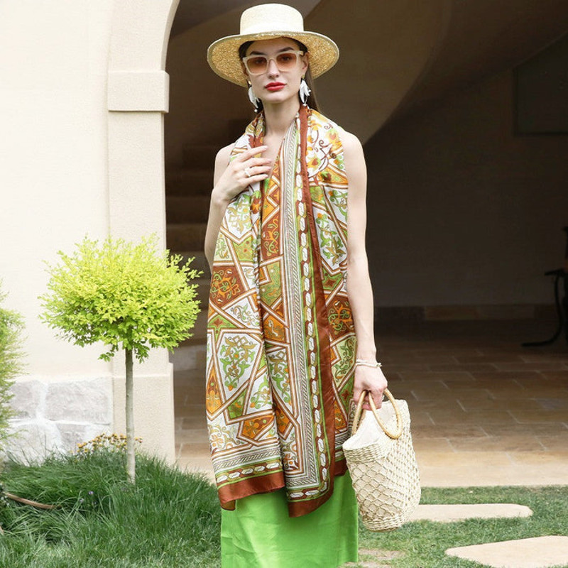 Anyyou 100 Mulberry Silk Coffe Long Scarf Luxury Brand Women 5