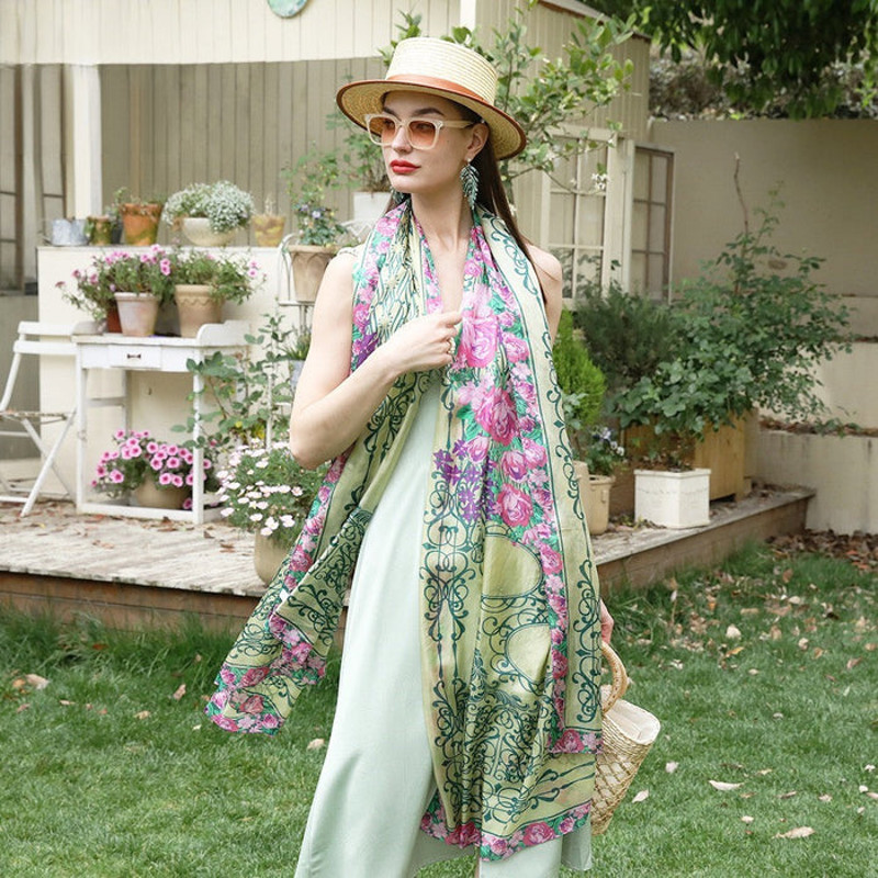 Anyyou 100 Mulberry Silk Mint Green Long Scarf Luxury Brand 2