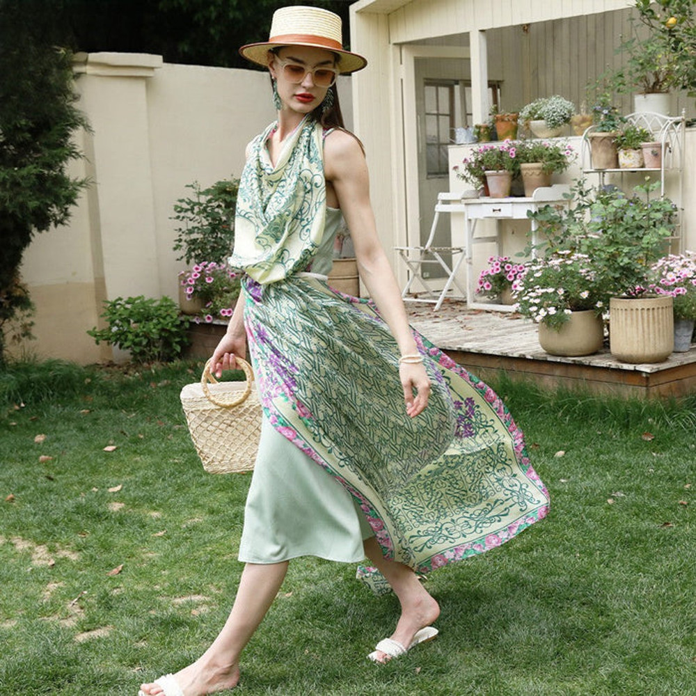 Anyyou 100 Mulberry Silk Mint Green Long Scarf Luxury Brand 3