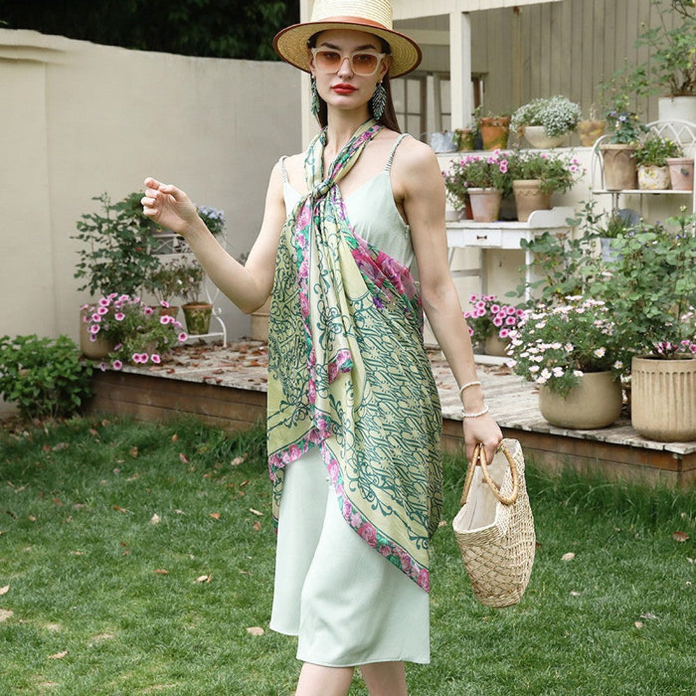 Anyyou 100 Mulberry Silk Mint Green Long Scarf Luxury Brand 5