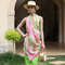 Anyyou 100 Mulberry Silk Pink And Green Long Scarf Luxury Brand 7