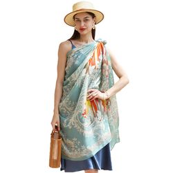 anyyou 100% mulberry silk pastel blue long scarf luxury brand