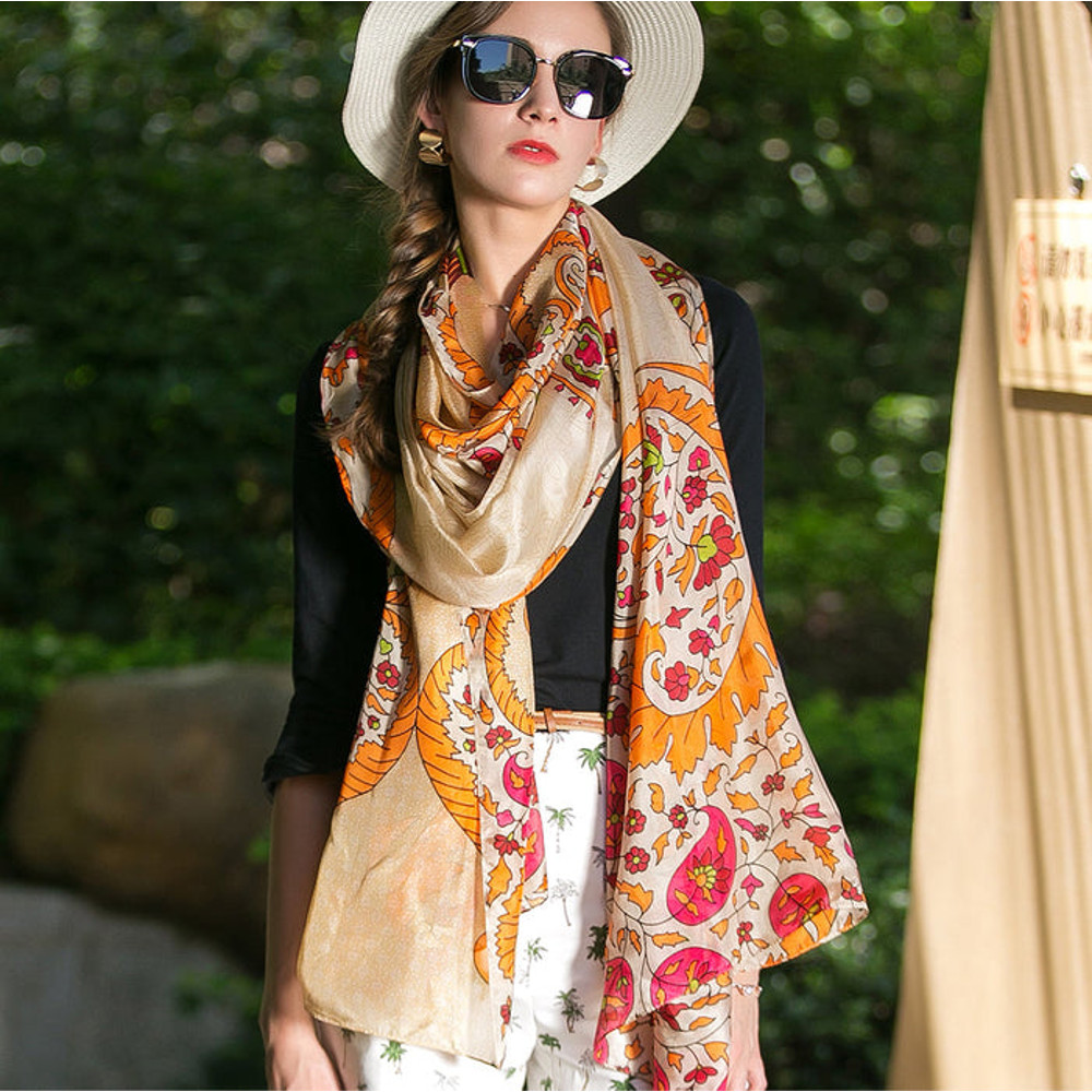 Anyyou 100 Mulberry Silk Gray Long Scarf Luxury Brand Women 4