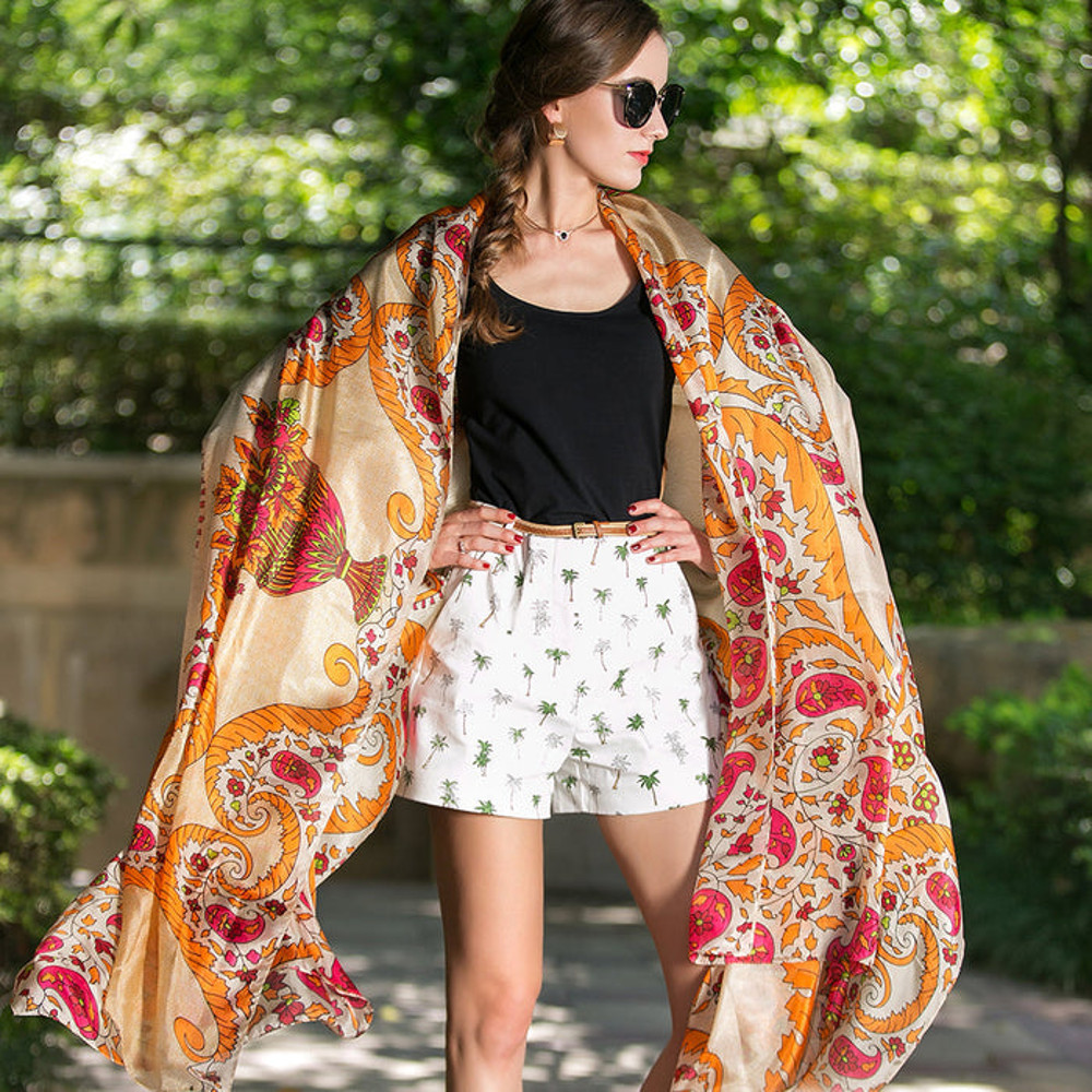 Anyyou 100 Mulberry Silk Gray Long Scarf Luxury Brand Women 5