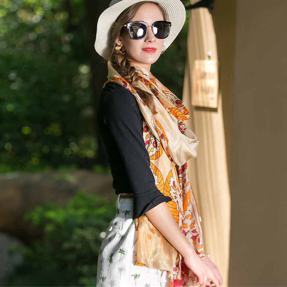 Anyyou 100 Mulberry Silk Gray Long Scarf Luxury Brand Women 6