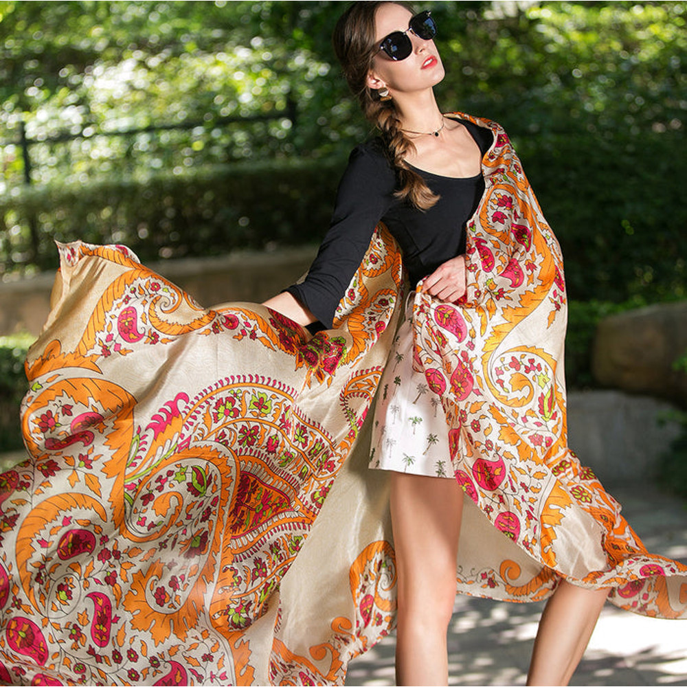 Anyyou 100 Mulberry Silk Gray Long Scarf Luxury Brand Women 7