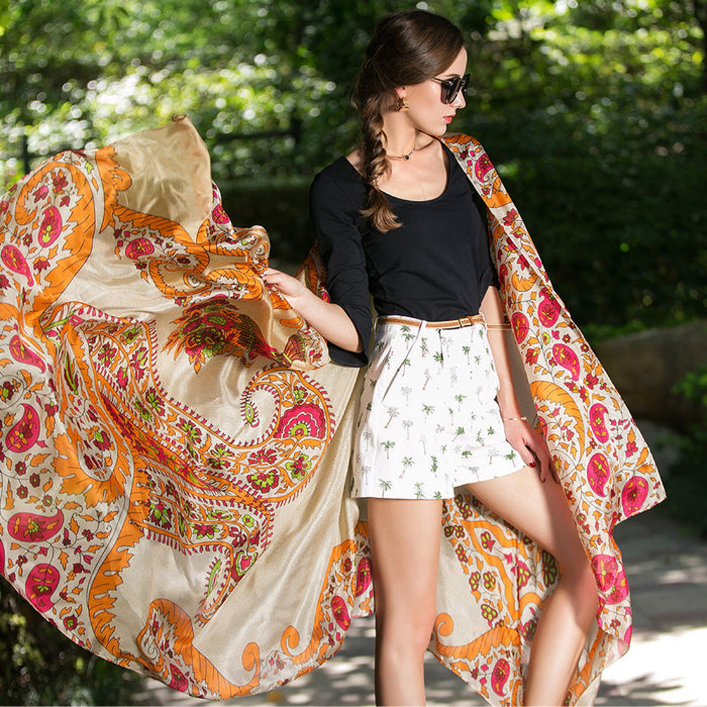 Anyyou 100 Mulberry Silk Gray Long Scarf Luxury Brand Women 10