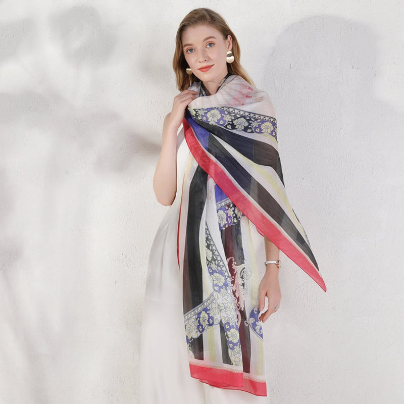 Anyyou 100 Mulberry Silk Off White Long Scarf Luxury Brand 4