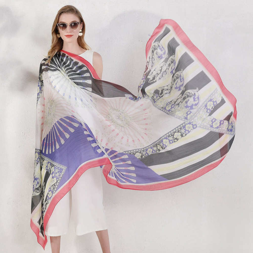 Anyyou 100 Mulberry Silk Off White Long Scarf Luxury Brand 6