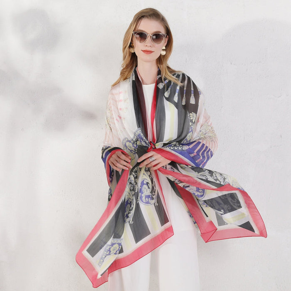 Anyyou 100 Mulberry Silk Off White Long Scarf Luxury Brand 7