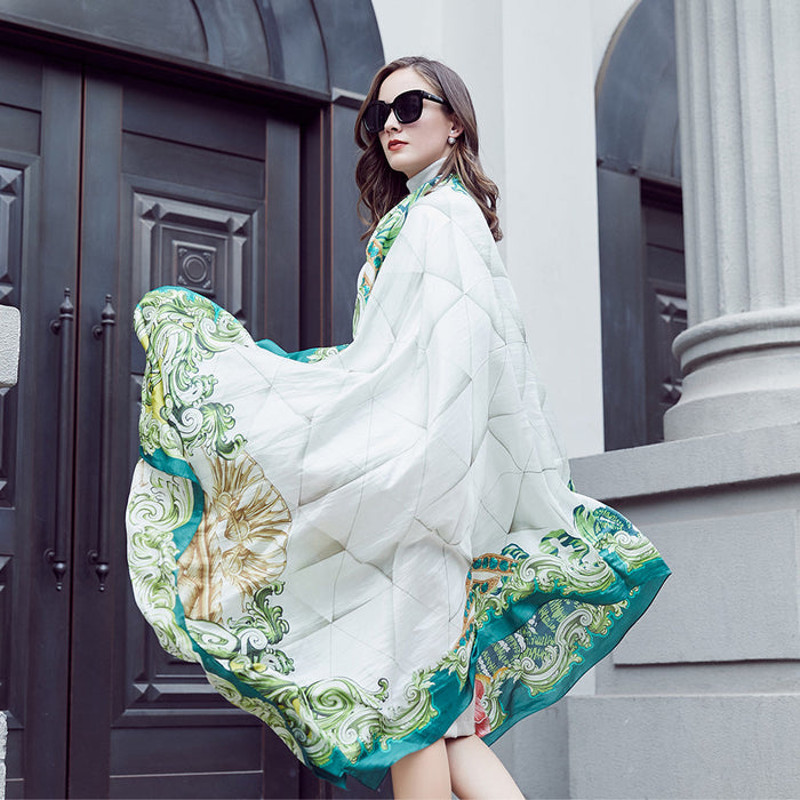 Anyyou 100 Mulberry Silk Light Green Long Scarf Luxury Brand Women Beach 1