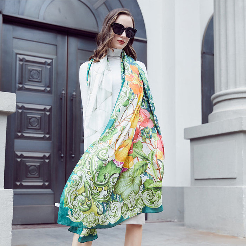 Anyyou 100 Mulberry Silk Light Green Long Scarf Luxury Brand Women Beach 2