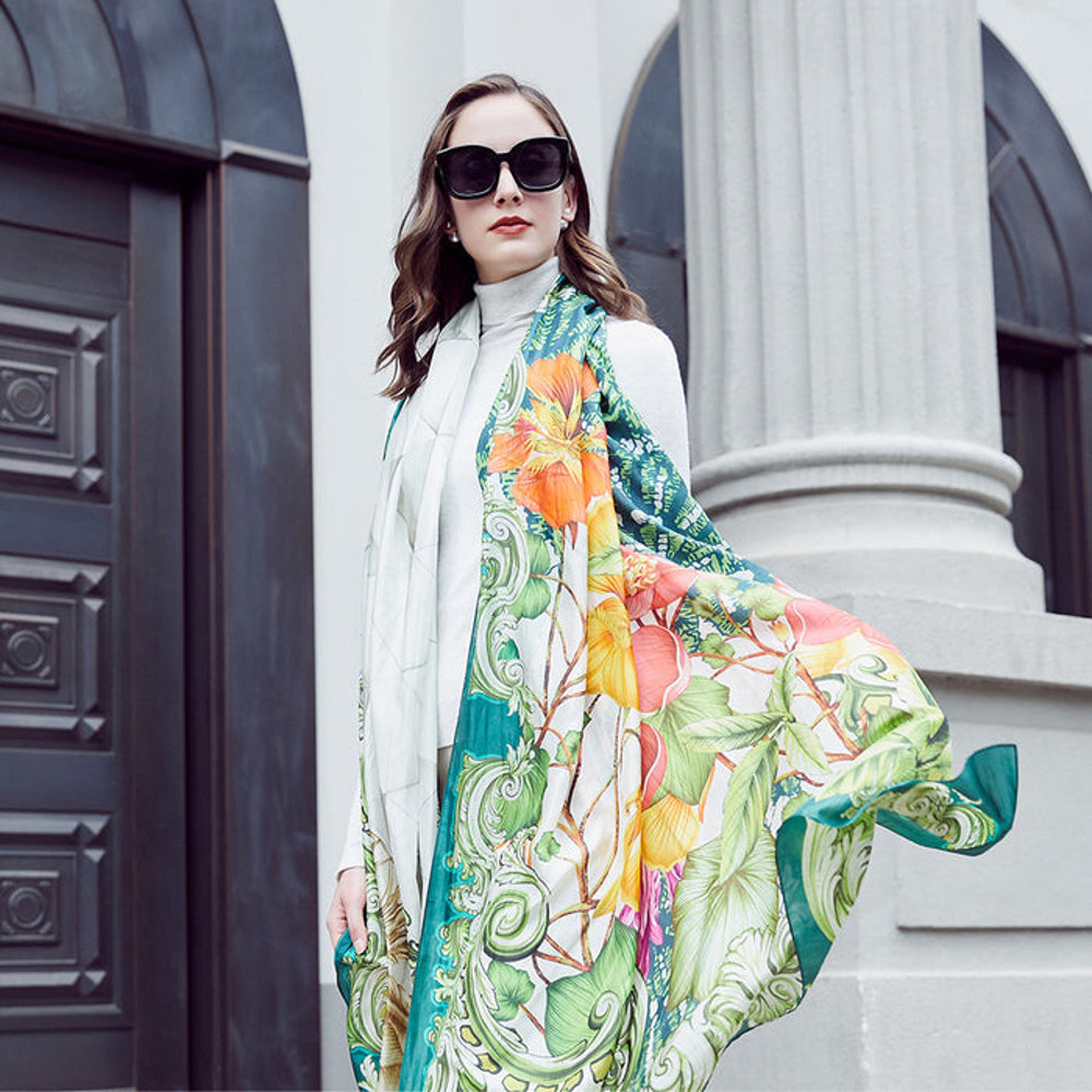 Anyyou 100 Mulberry Silk Light Green Long Scarf Luxury Brand Women Beach 3