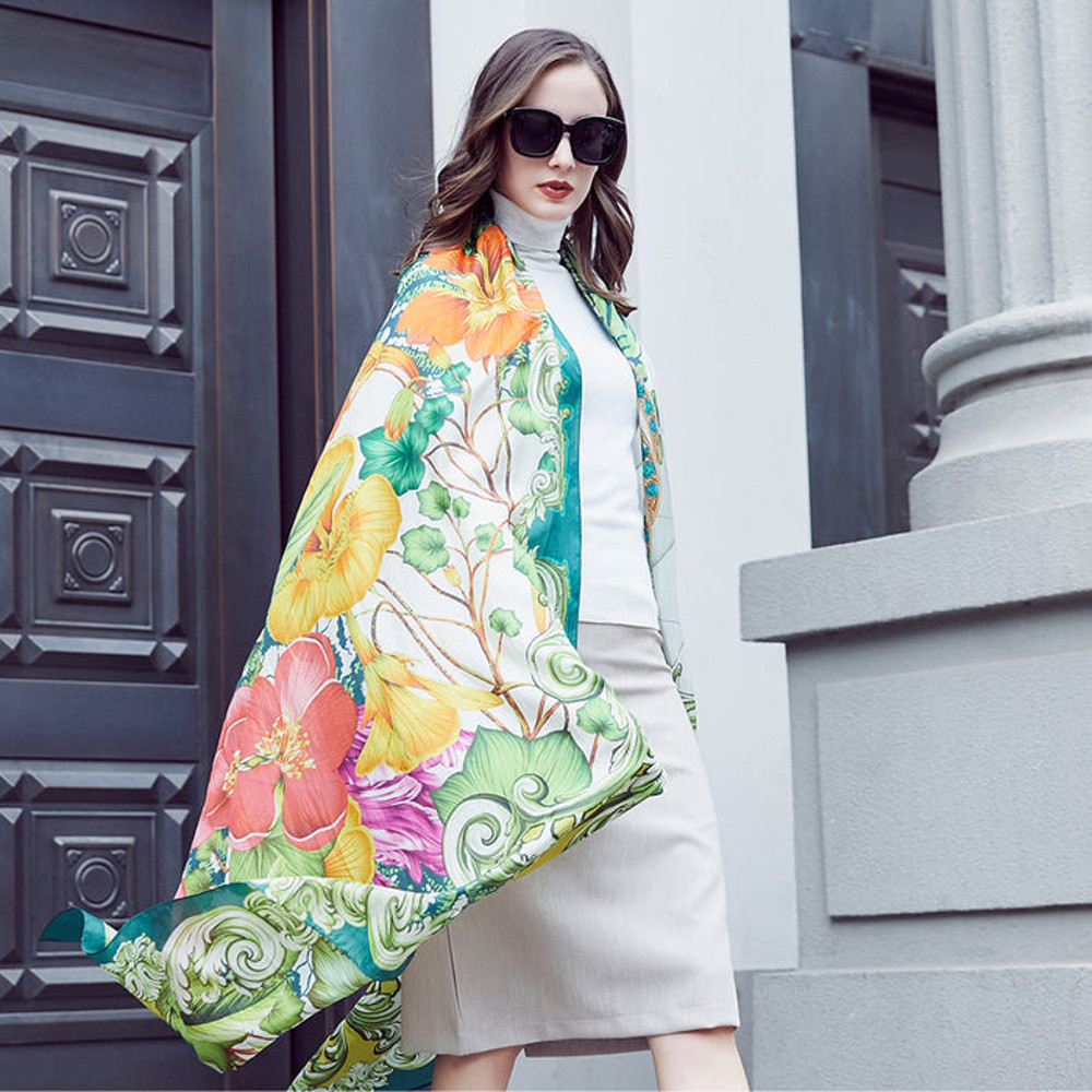 Anyyou 100 Mulberry Silk Light Green Long Scarf Luxury Brand Women Beach 4