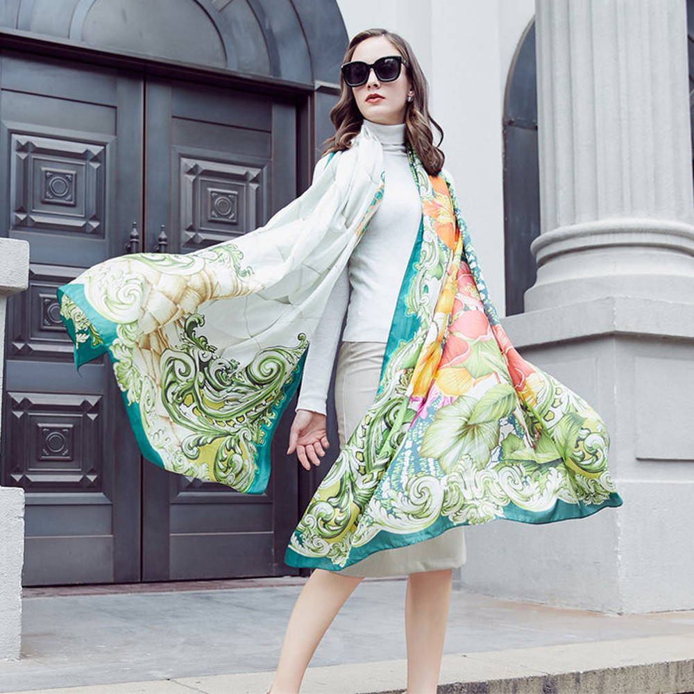 Anyyou 100 Mulberry Silk Light Green Long Scarf Luxury Brand Women Beach 5